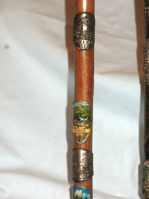 Alpine walking canes with badges 50s-60s Bavaria Germany Austria