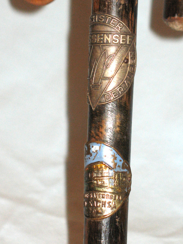 Alpine walking canes with badges 50s-60s Bavaria Germany Austria