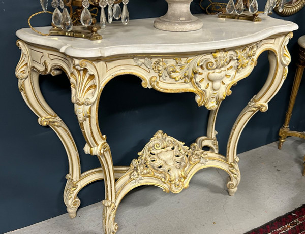 Console De Style Louis XV En Bois Laqué Et Doré époque 1900