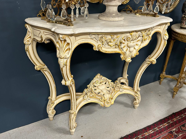 Console De Style Louis XV En Bois Laqué Et Doré époque 1900
