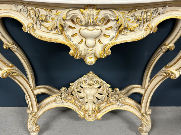 Console De Style Louis XV En Bois Laqué Et Doré époque 1900