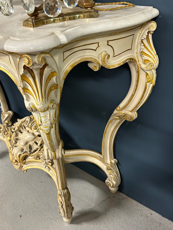Console De Style Louis XV En Bois Laqué Et Doré époque 1900