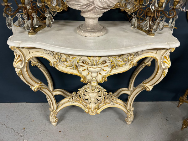Console De Style Louis XV En Bois Laqué Et Doré époque 1900