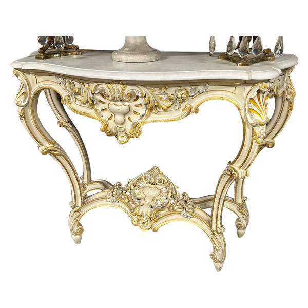 Console De Style Louis XV En Bois Laqué Et Doré époque 1900