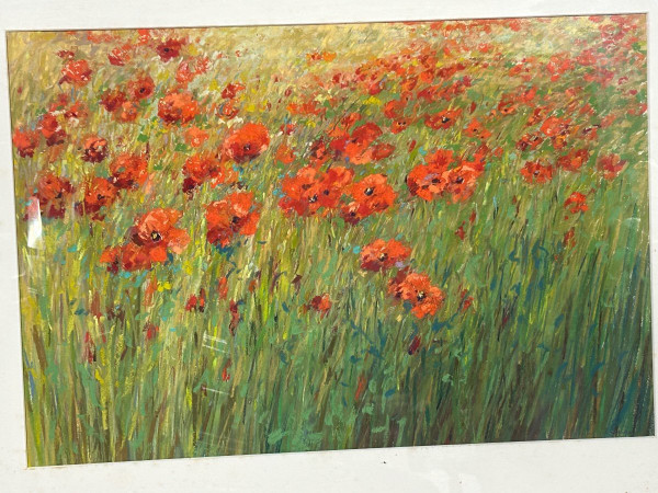 Pastel -fields Of Poppies Signature to be determined About 1950