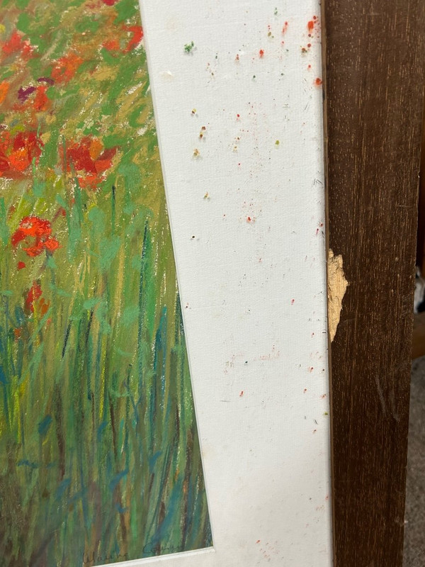 Pastel -fields Of Poppies Signature to be determined About 1950