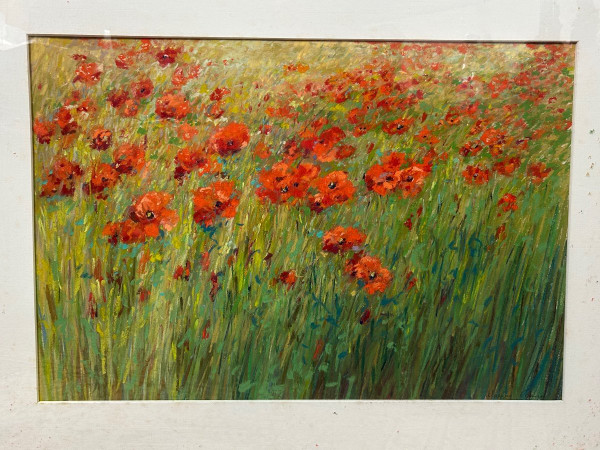 Pastel -fields Of Poppies Signature to be determined About 1950