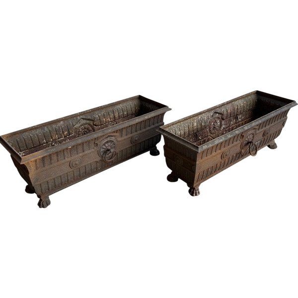 Important Pair Of 19th Century Cast Iron Claw Foot Planters - L 100 Cm