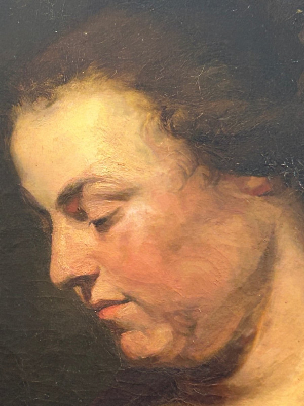 Oil On Canvas - Portrait De Femme à La Lecture Early 19th Century