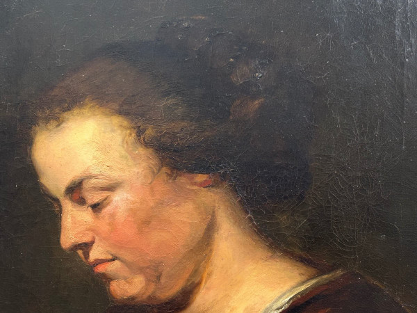 Oil On Canvas - Portrait De Femme à La Lecture Early 19th Century