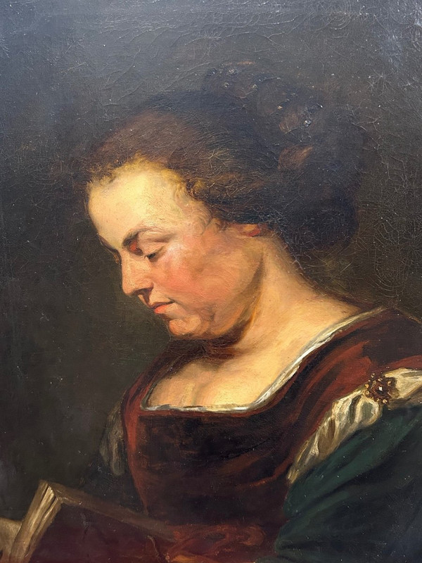 Oil On Canvas - Portrait De Femme à La Lecture Early 19th Century