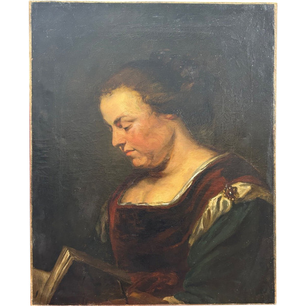 Oil On Canvas - Portrait De Femme à La Lecture Early 19th Century