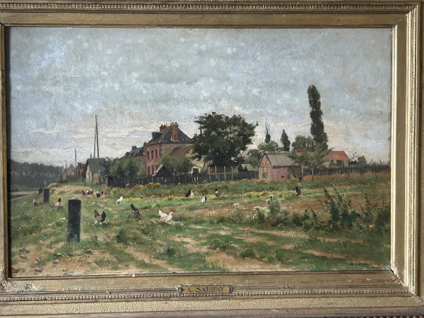Adrien Jacques Sauzay (1841-1928) L’entrée du village - Huile Sur Panneau D’acajou