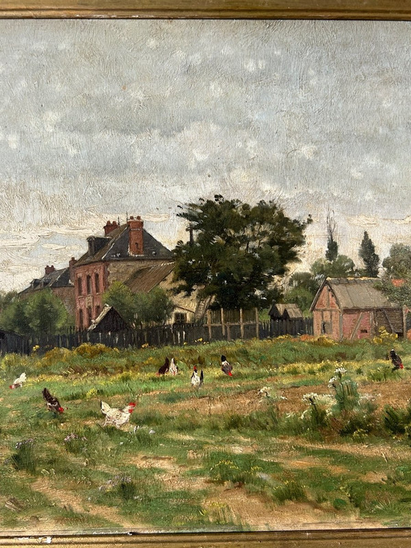 Adrien Jacques Sauzay (1841-1928) L’entrée du village - Huile Sur Panneau D’acajou