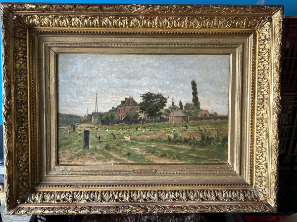Adrien Jacques Sauzay (1841-1928) L’entrée du village - Huile Sur Panneau D’acajou
