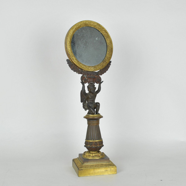 Miroir De Table En Bronze, époque Restauration, XIXème Siècle
