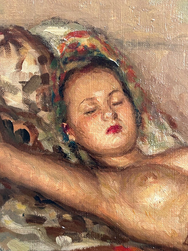 Fernand Majorel ( 1898-1965) Schlafende nackte junge Frau - Öl Auf Leinwand Orientalistisch