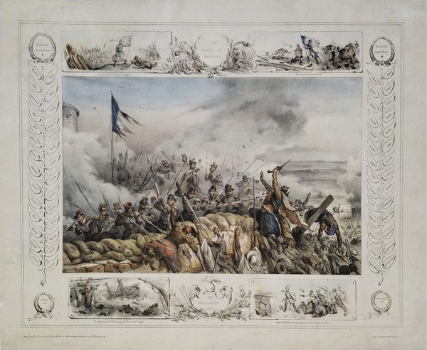 Battle Colored Lithograph To The Braves Of Mazagran Old Print