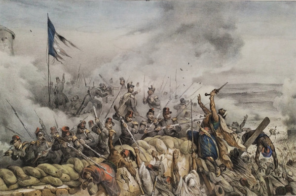 Battle Colored Lithograph To The Braves Of Mazagran Old Print
