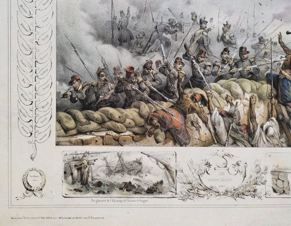 Battle Colored Lithograph To The Braves Of Mazagran Old Print
