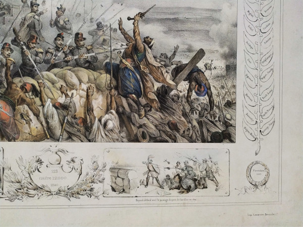 Battle Colored Lithograph To The Braves Of Mazagran Old Print