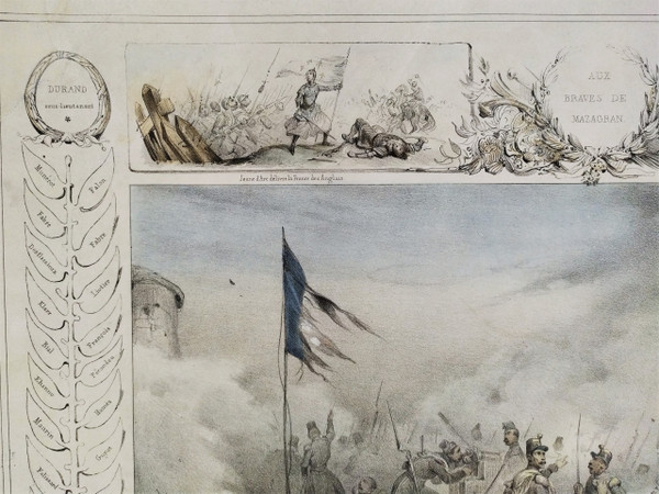 Battle Colored Lithograph To The Braves Of Mazagran Old Print