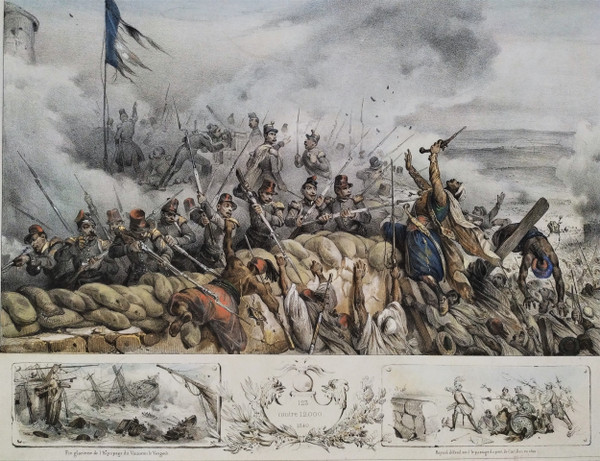 Battle Colored Lithograph To The Braves Of Mazagran Old Print