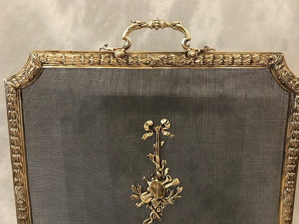 19th century bronze fireplace screen in Louis XVI style