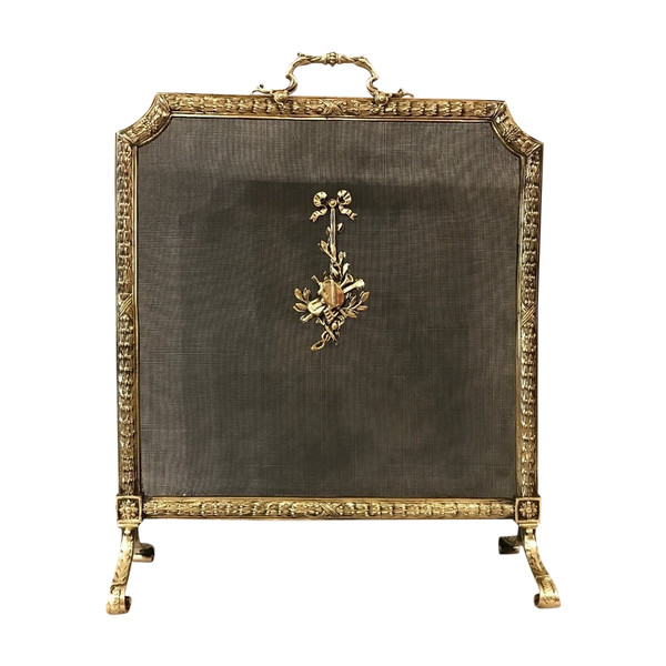 19th century bronze fireplace screen in Louis XVI style