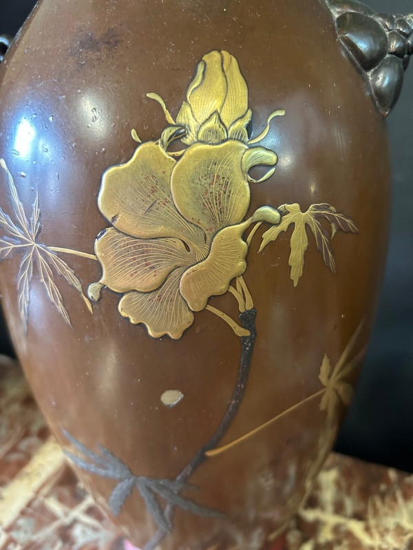 Vase Japonais - Japon Laqué Sur Bronze Du XIXéme Siècle H 38 Cm