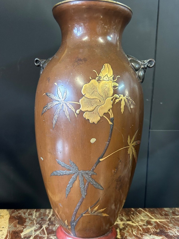 Vase Japonais - Japon Laqué Sur Bronze Du XIXéme Siècle H 38 Cm