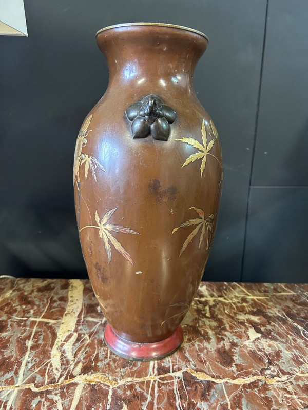 Vase Japonais - Japon Laqué Sur Bronze Du XIXéme Siècle H 38 Cm