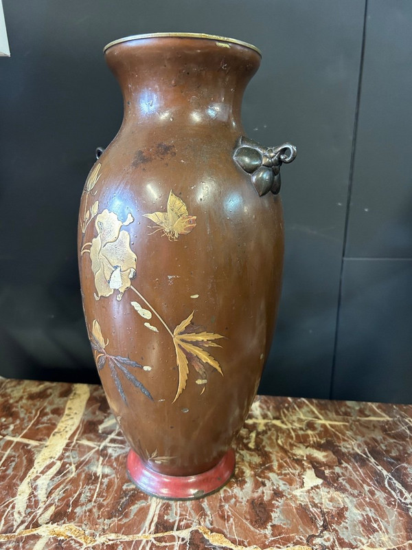 Vase Japonais - Japon Laqué Sur Bronze Du XIXéme Siècle H 38 Cm