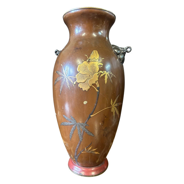 Vase Japonais - Japon Laqué Sur Bronze Du XIXéme Siècle H 38 Cm