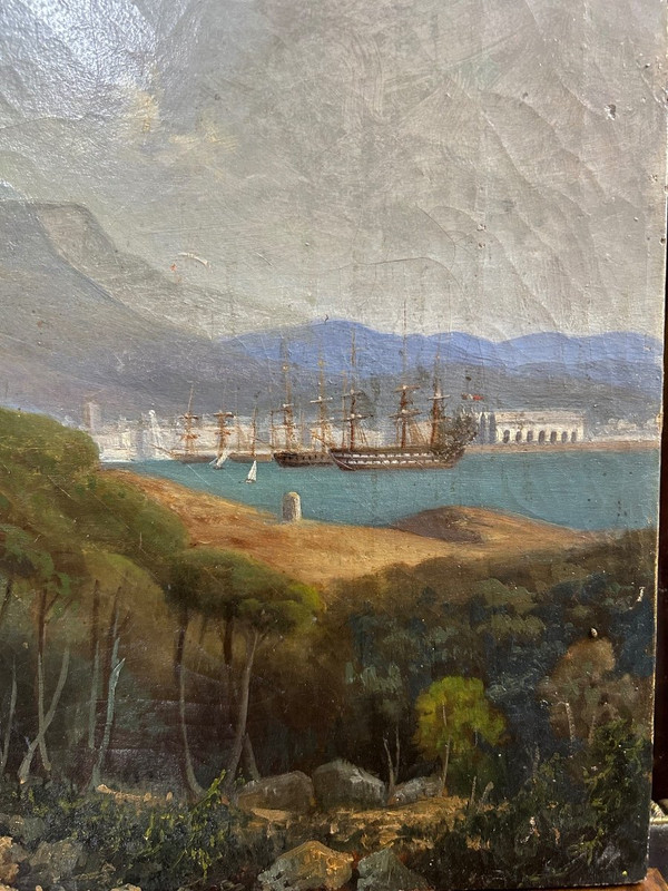 Vue De La Rade De Toulon Vers 1840-50 - école Française Du XIXéme tableau huile sur toile