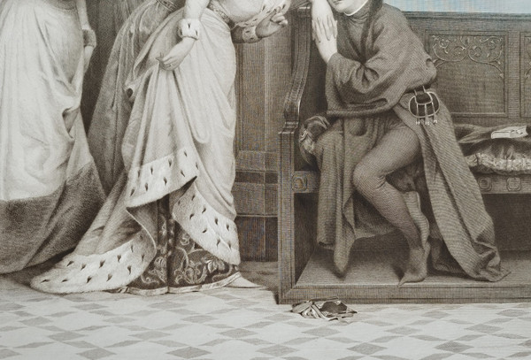 Alain Chartier And Marguerite Of Scotland Large Engraving After Wagrez  Etching 19th C Old Print