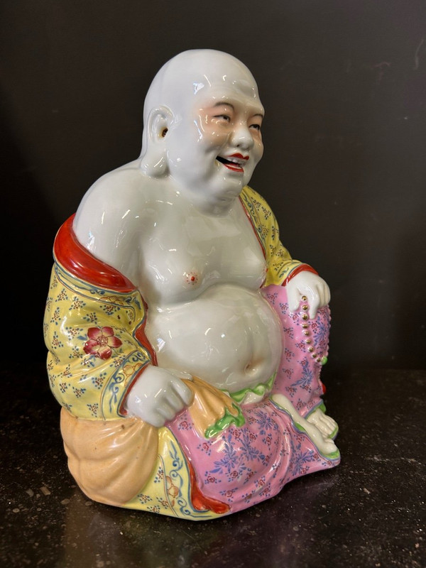 Bouddha - Budai - Putai Rieur En Porcelaine Polychrome émaillée Chine Début XXe