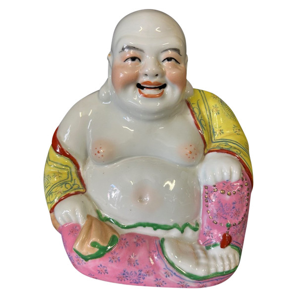 Bouddha - Budai - Putai Rieur En Porcelaine Polychrome émaillée Chine Début XXe