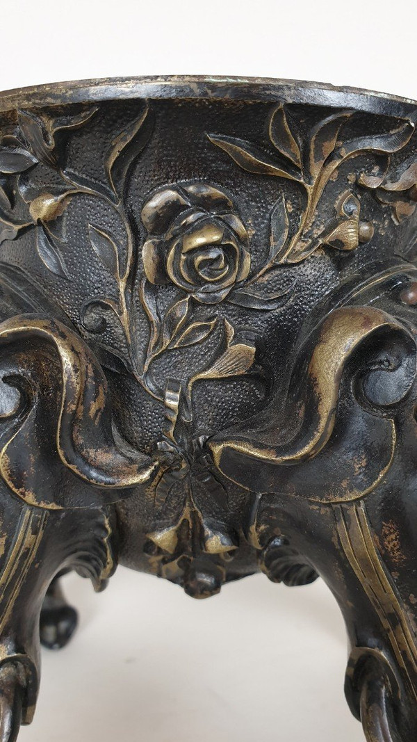 Pied De Coupe En Bronze, Aux Têtes d'éléphants, XIXème Siècle