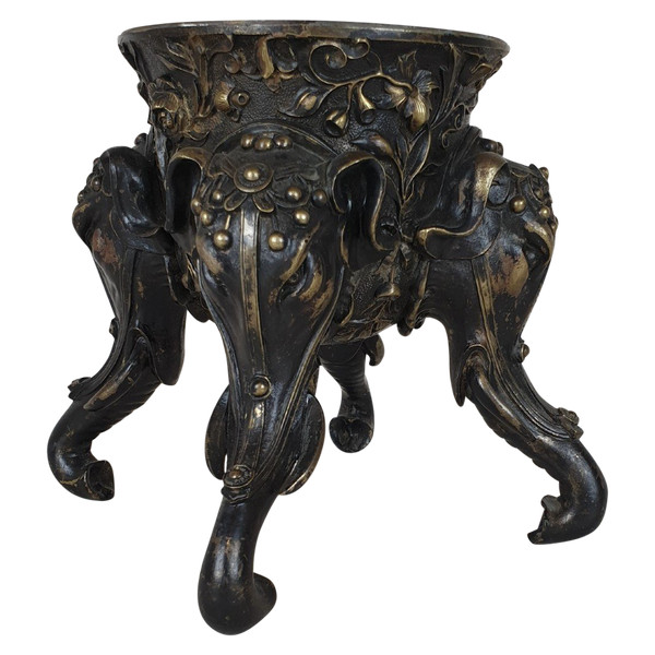Pied De Coupe En Bronze, Aux Têtes d'éléphants, XIXème Siècle