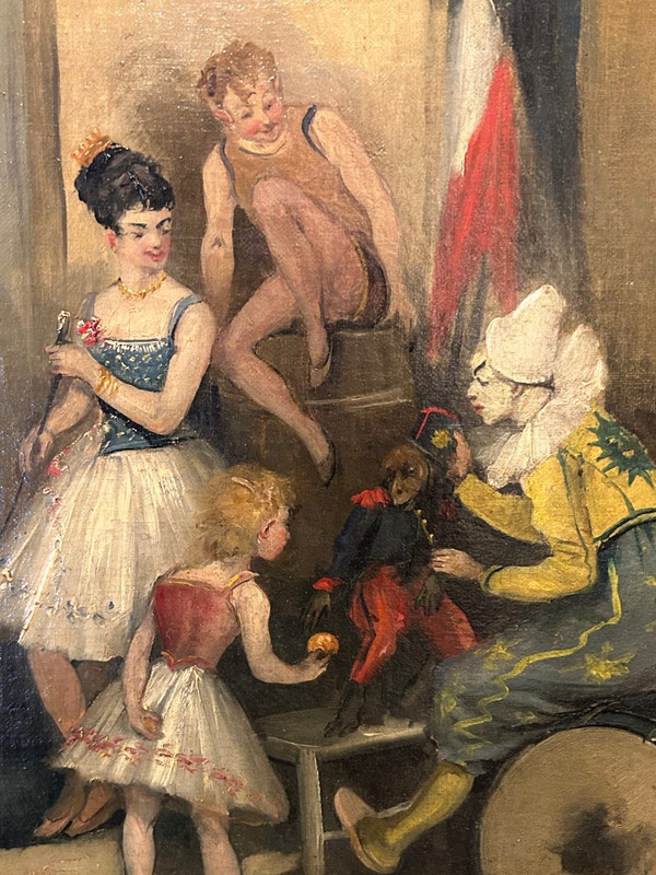 Jo Francoeur -: Oil On Canvas - "Avant Le Spectacle De Cirque" circa 1900