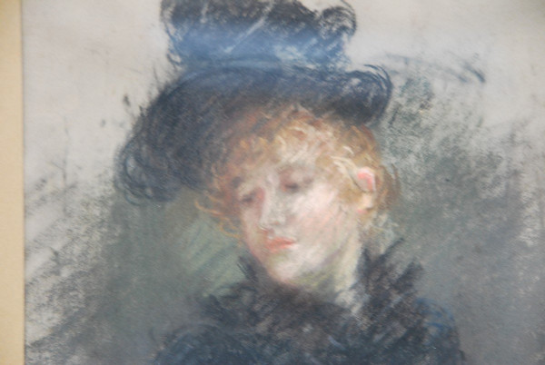 Elegantes Pastel Au Chapeau, signiert De Huillard