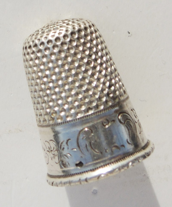 Sewing Kit Silver Late 19th Napoleon III Scissors Hook Thimble