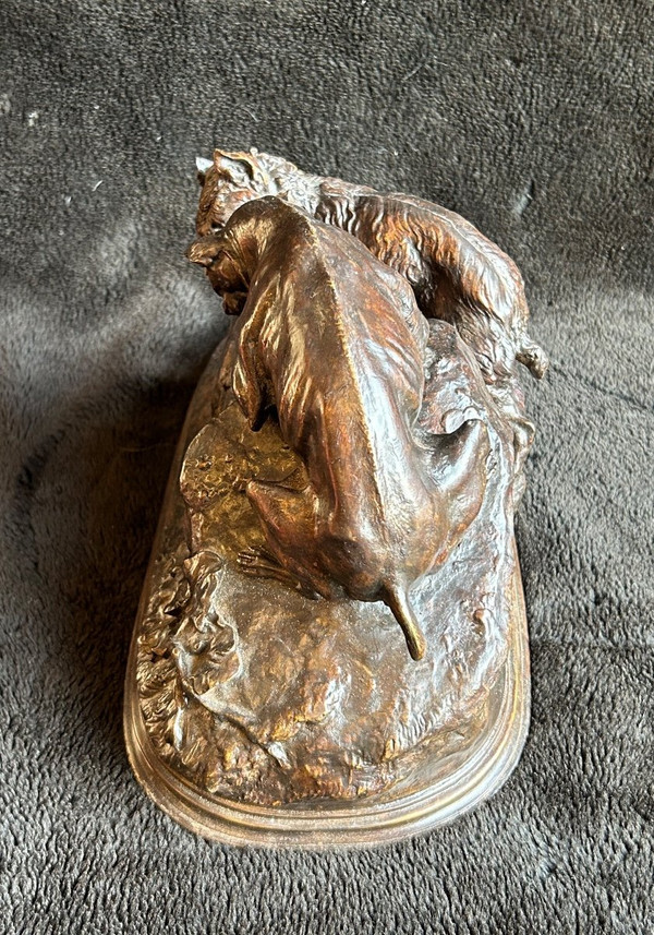 Pierre Jules Mène (1810-1879)" Trois Chiens Au Terrier" Bronze d'Edition Ancienne