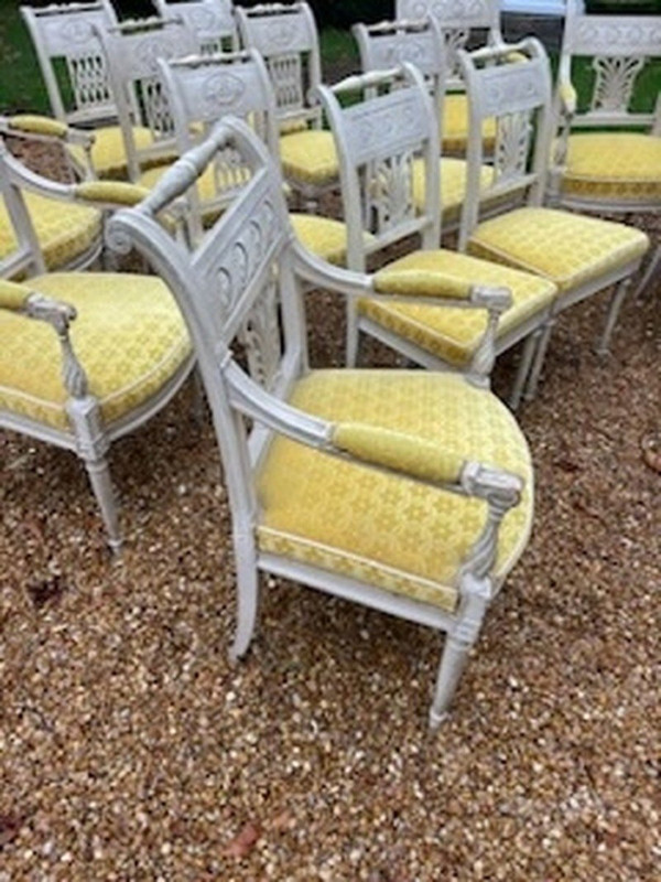 Rare Suite Of 6 Armchairs And 6 Lacquered Chairs Directoire Period Late 18th Century