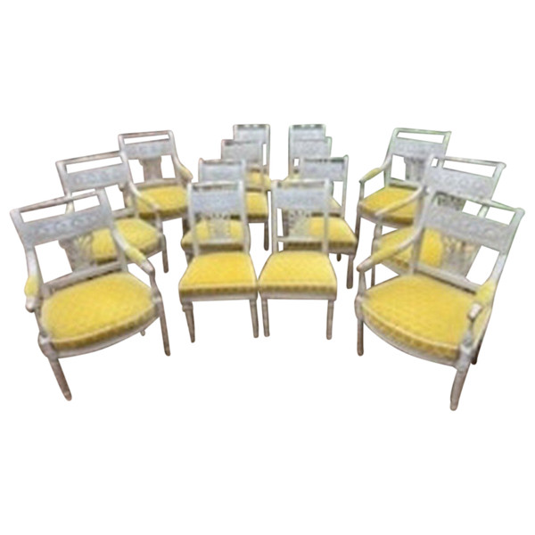 Rare Suite Of 6 Armchairs And 6 Lacquered Chairs Directoire Period Late 18th Century