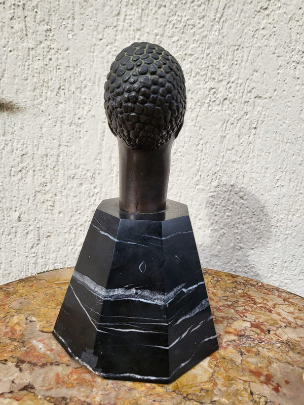 Scultura In Bronzo, Testa Africana, Su Base, XX Secolo