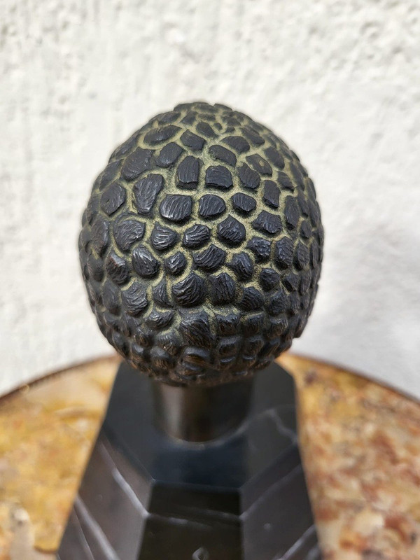 Scultura In Bronzo, Testa Africana, Su Base, XX Secolo