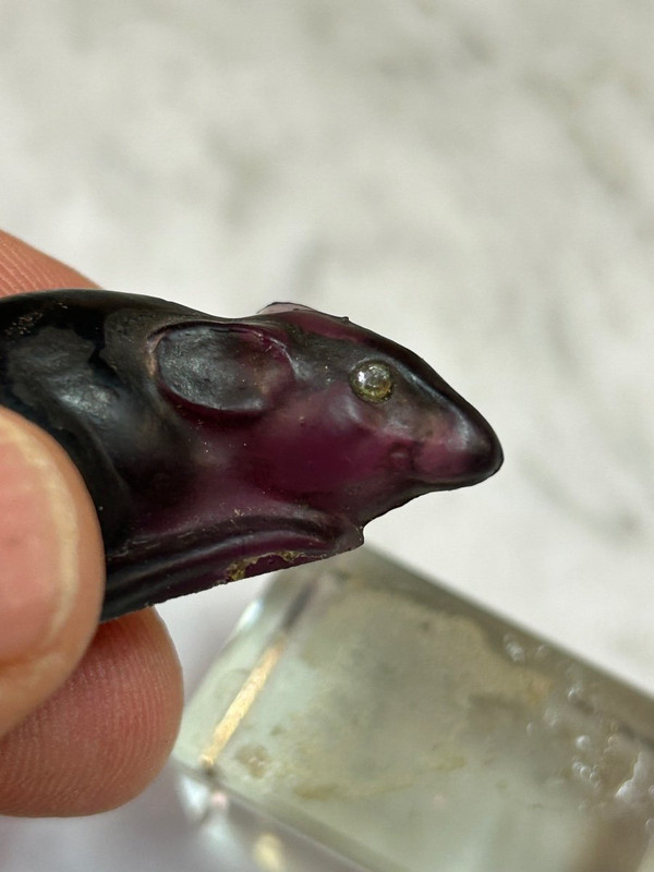 Small Mouse Sculpture In Garnet Glass Circa 1920