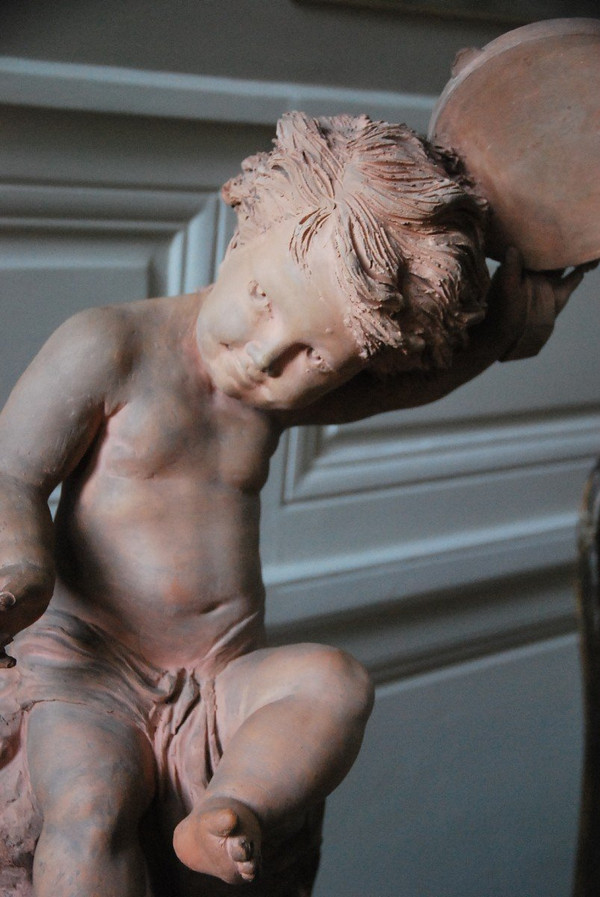 Importante Bambino con Tamburello in Terracotta XIX Secolo